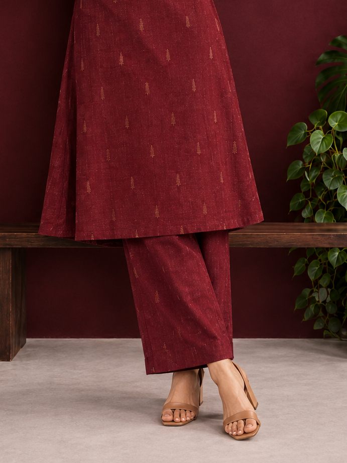 Classy Maroon Cotton silk Straight Pant — side view — view 3
