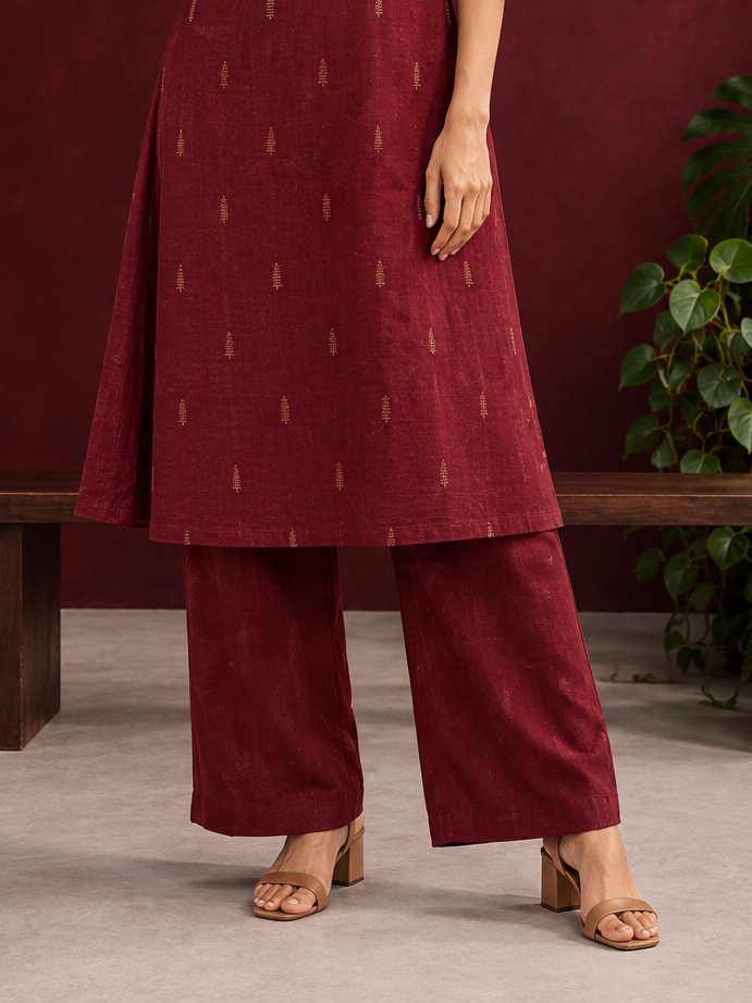 Classy Maroon Cotton silk Straight Pant — front view — view 2