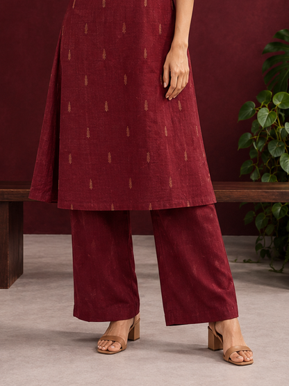 Classy Maroon Cotton silk Straight Pant — front view