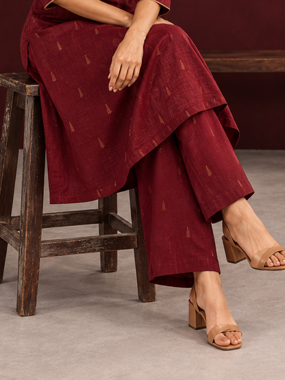 Classy Maroon Cotton silk Straight Pant — seated