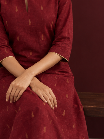 Classy Maroon Cotton silk Straight Pant — seated detail