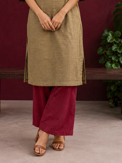 Classy Maroon Silk Straight Pant — front view