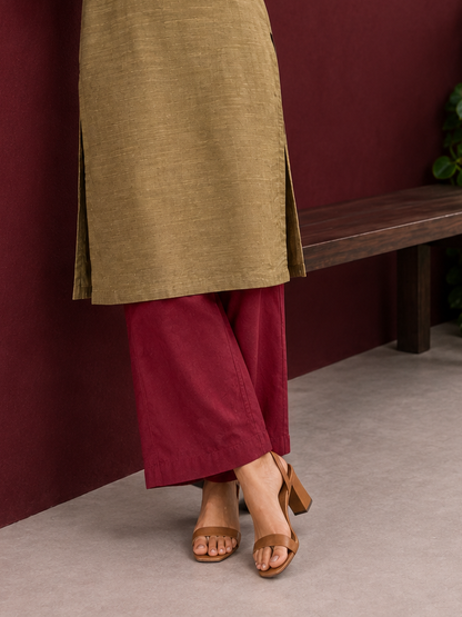 Classy Maroon Silk Straight Pant — side view