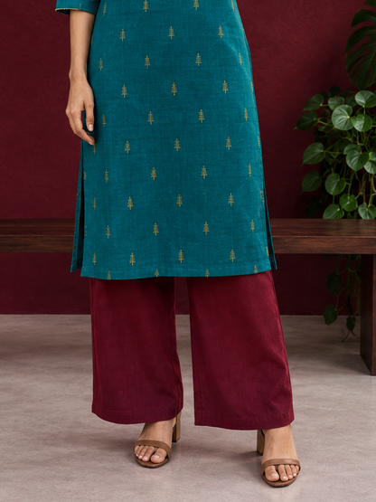 Classy Maroon Cotton Silk Straight Pant — front view