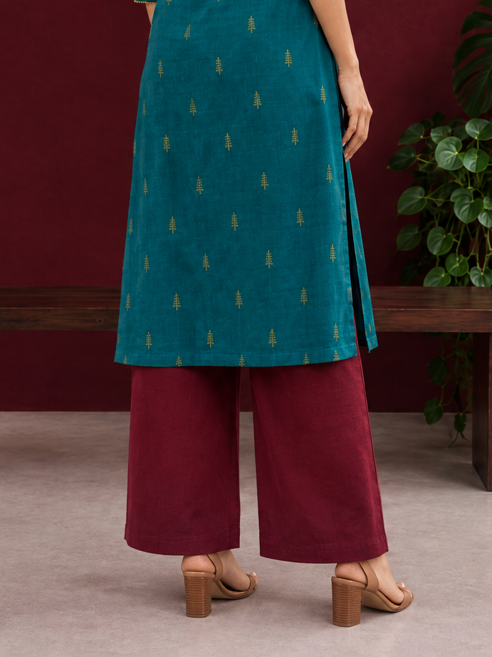 Classy Maroon Cotton Silk Straight Pant — back view