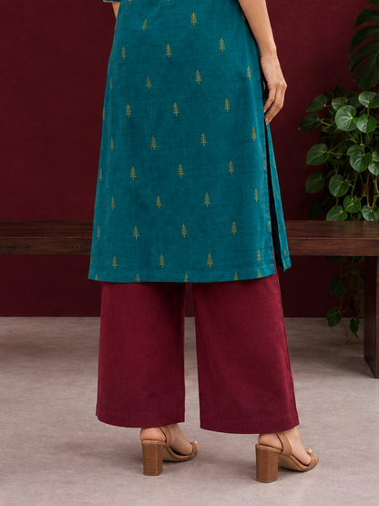 Classy Maroon Cotton Silk Straight Pant — back view