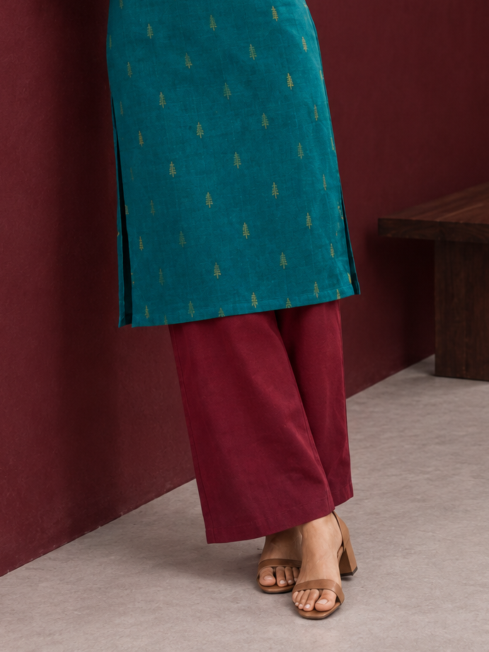 Classy Maroon Cotton Silk Straight Pant — side view — view 4