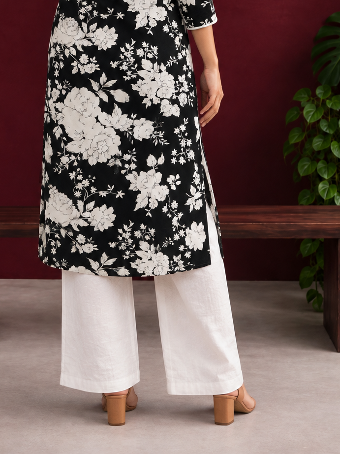 Classy White Silk Straight Pant — back view
