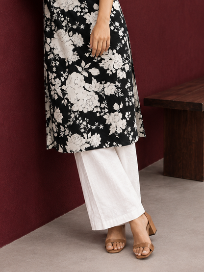 Classy White Silk Straight Pant — side view