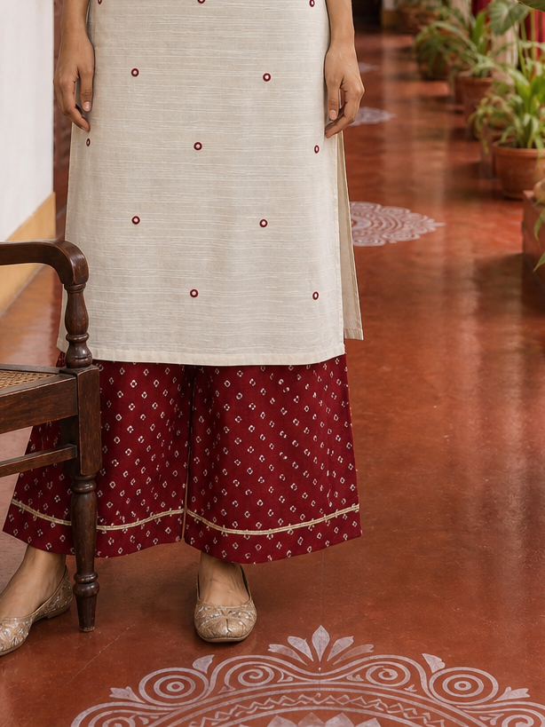 Maroon Badhani palazzo pant with lace details