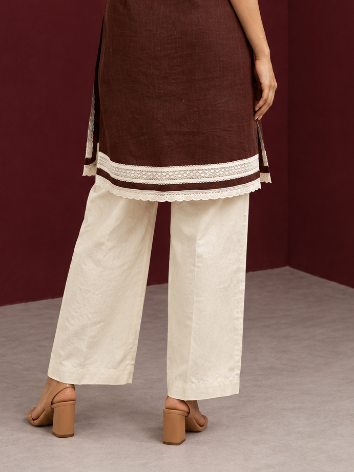 Classic Beige Cotton Straight Pants