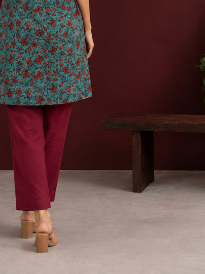 Classic Maroon Cotton Straight Pant — back view