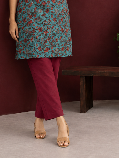 Classic Maroon Cotton Straight Pant — side view