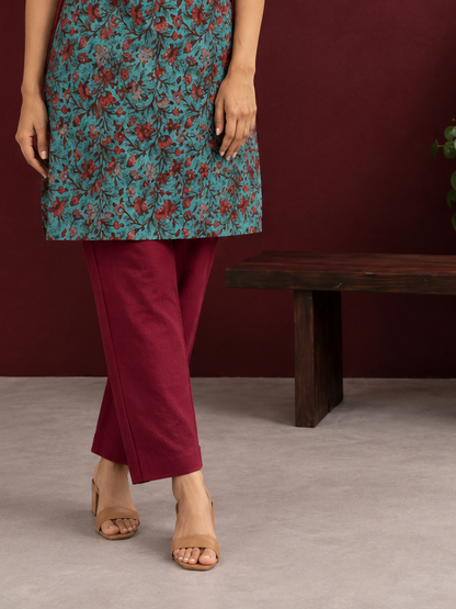Classic Maroon Cotton Straight Pant — front view