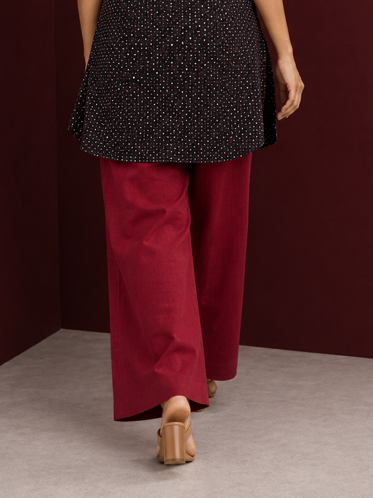 Comfort Maroon Cotton Straight Pants — back view
