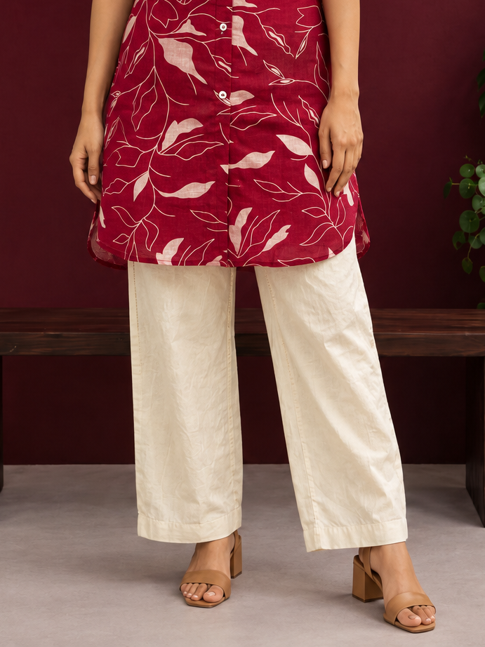 Effortless Beige Cotton Balloon Pants — front view — view 2