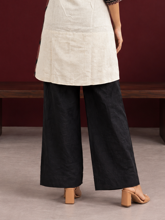 Everyday Black Cotton Straight Pants — back view