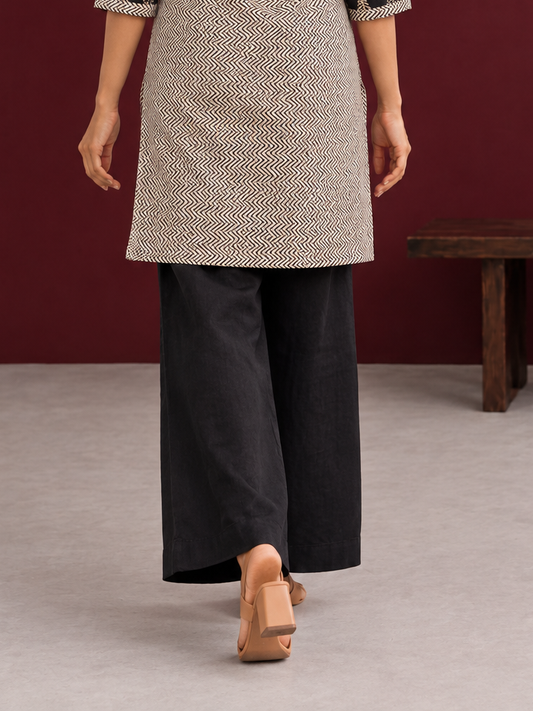 Everyday Black Cotton Straight Pants — back view