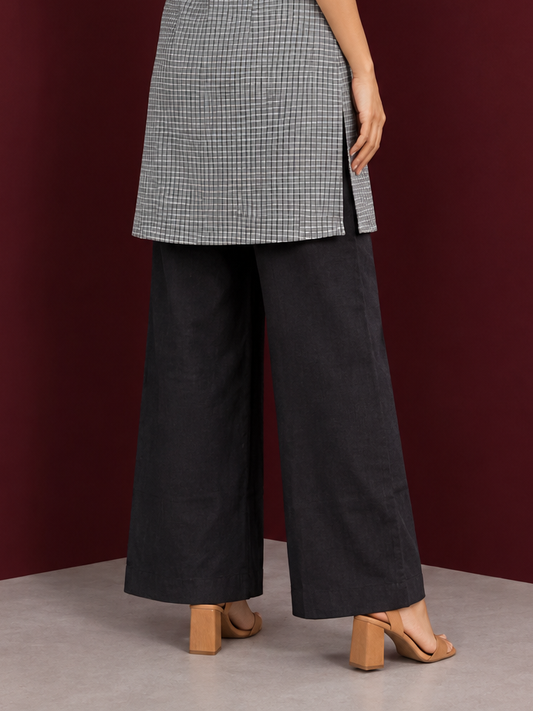 Everyday Black Cotton Straight Pants — back view