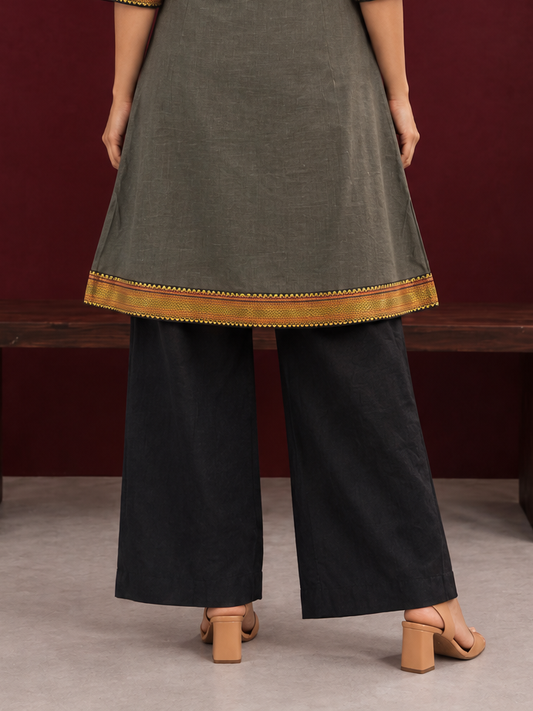 Essential Black Cotton Straight-Fit Pants — back view