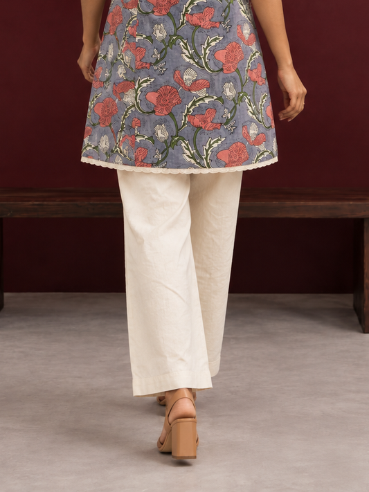 Classic Beige Cotton Straight Pants — back view