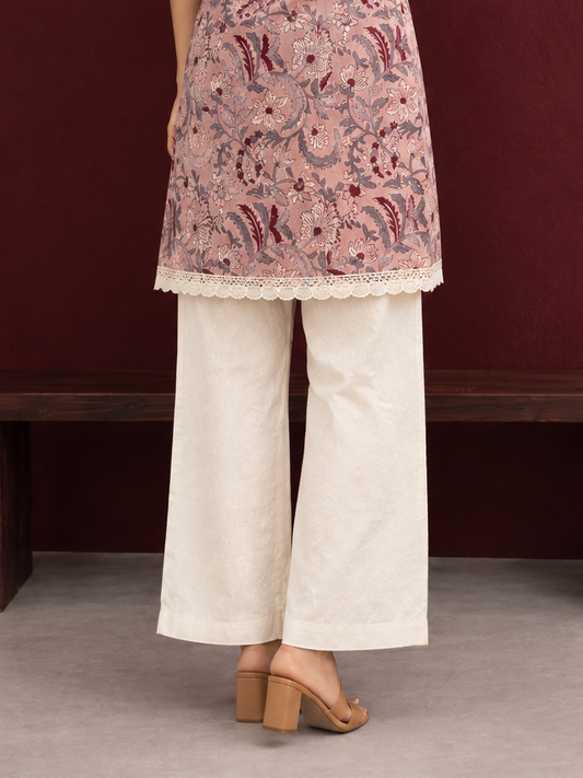 Classic Beige Cotton Straight Pants — back view