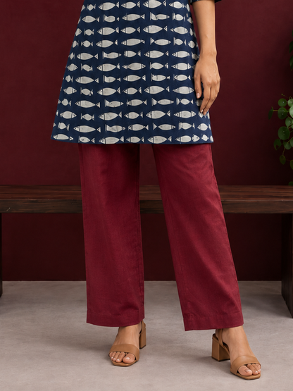 Elegant Maroon Cotton Silk Straight Pants — front view