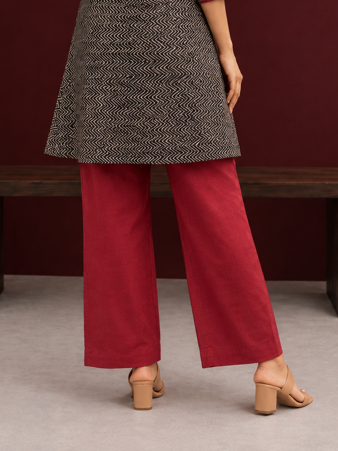 Comfort Maroon Cotton Straight Pants
