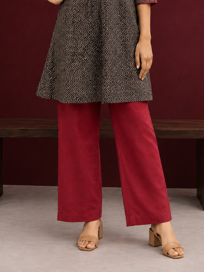 Comfort Maroon Cotton Straight Pants — front view — view 2