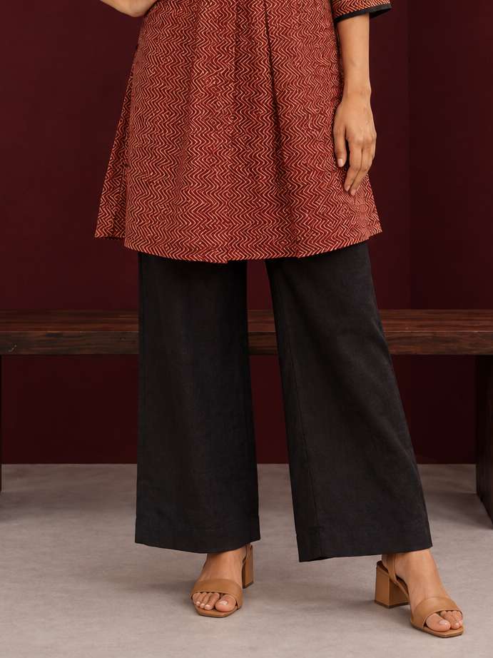 Essential Black Cotton Straight-Fit Pants — front view — view 2
