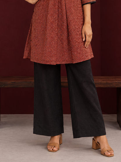 Essential Black Cotton Straight-Fit Pants — front view