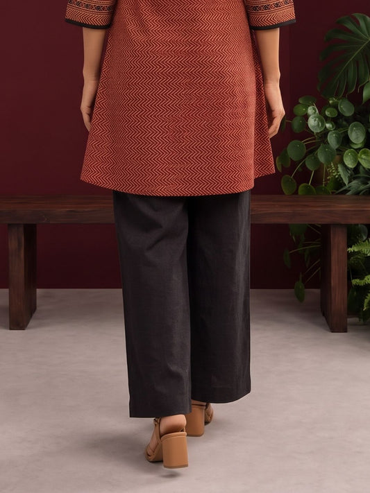 Essential Black Cotton Straight-Fit Pants — back view
