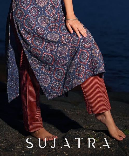 Maroon Stripe Straight Fit Pant