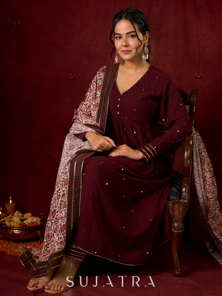 Elegant Rayon Kurta Featuring Handcrafted Mirror Embroidery - Pant and Dupatta optional