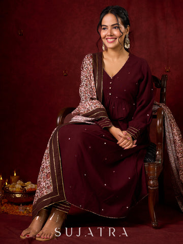 Elegant Rayon Kurta Featuring Handcrafted Mirror Embroidery - Pant and Dupatta optional