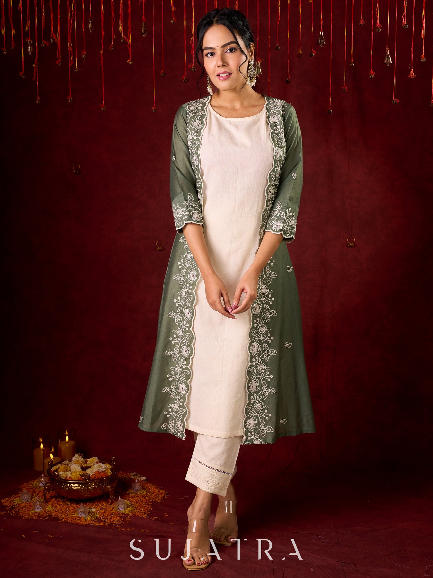 “Stylish cotton sleeveless kurta - pant and jacket optional