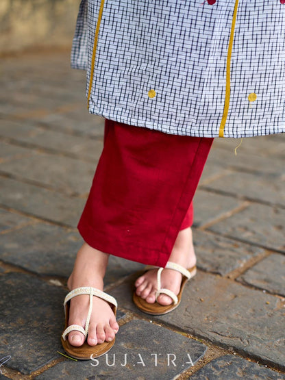 Classic White Ikat Cotton Kurta with Multicolor Butti & Contrast Yellow Highlight