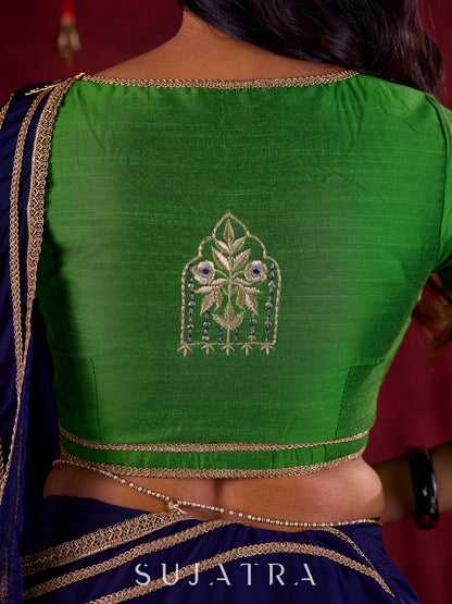 Deep Olive Cotton Silk Blouse with Artisanal Embroidery on Armhole and Back