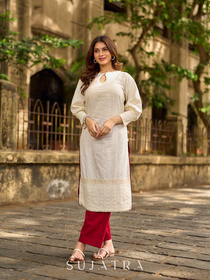 Maroon Cotton Minimal Straight Pant