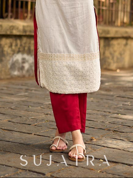 Maroon Cotton Minimal Straight Pant