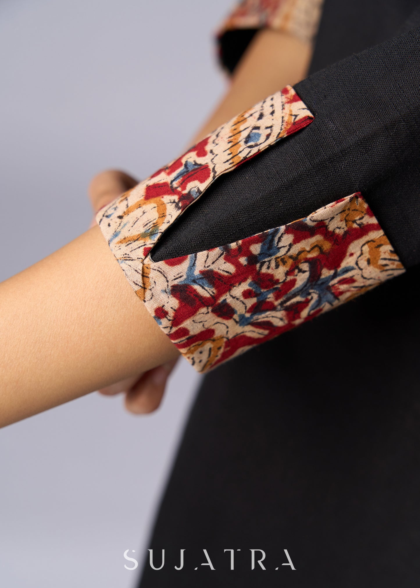 Elegant Black Cotton Tunic with Kalamkari Details  - Pant Additional