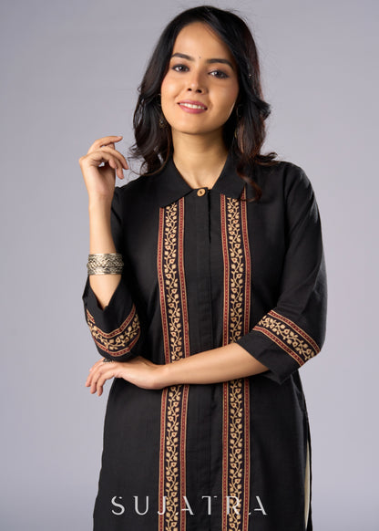 Smart Black Cotton Shirt Tunic -  Pant Additional