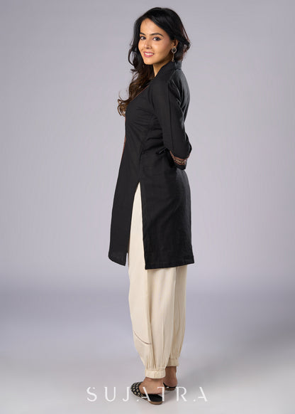 Smart Black Cotton Shirt Tunic -  Pant Additional