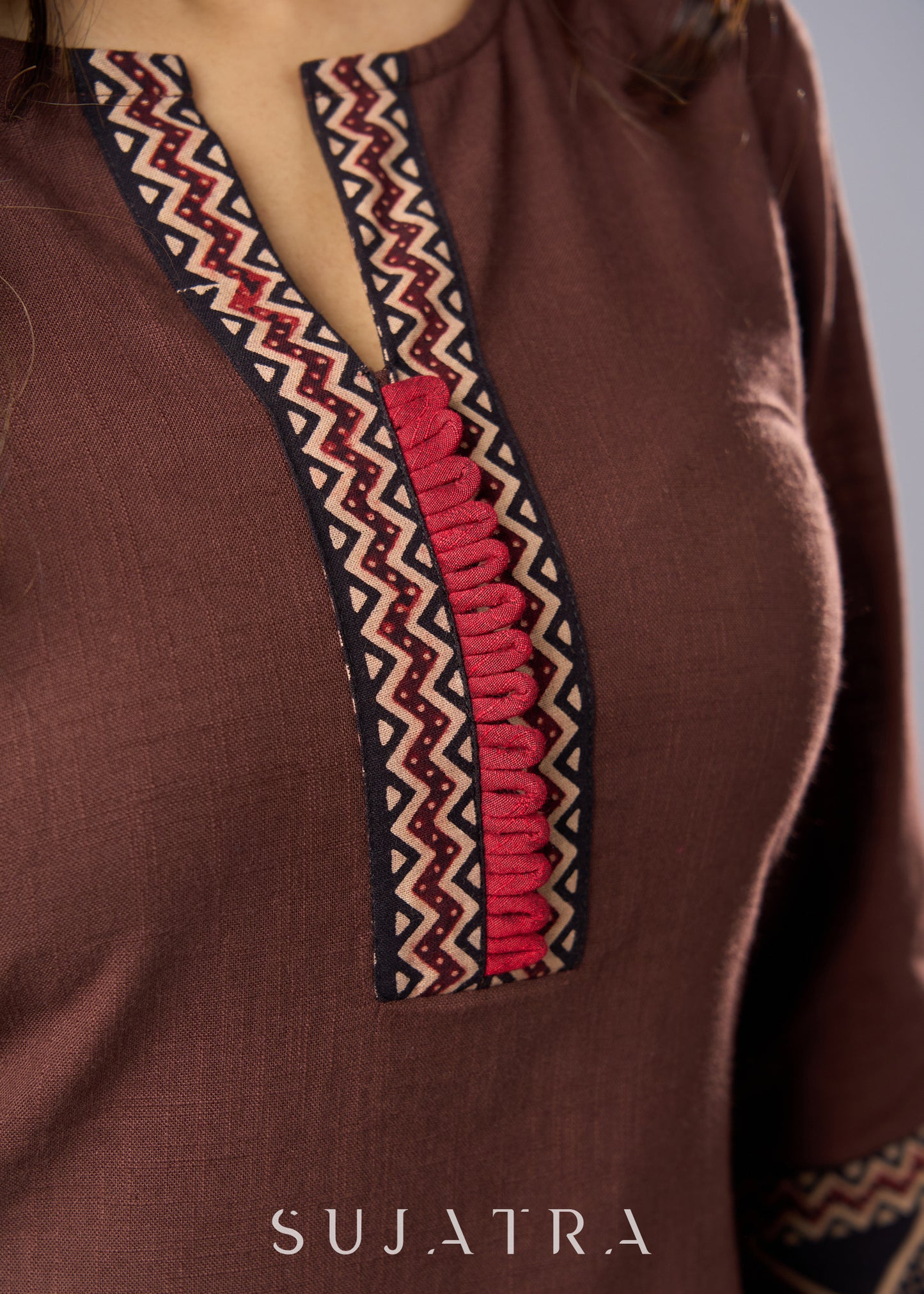 Trendy Brown Cotton Ajrakh Combination Tunic  - Pant Additional
