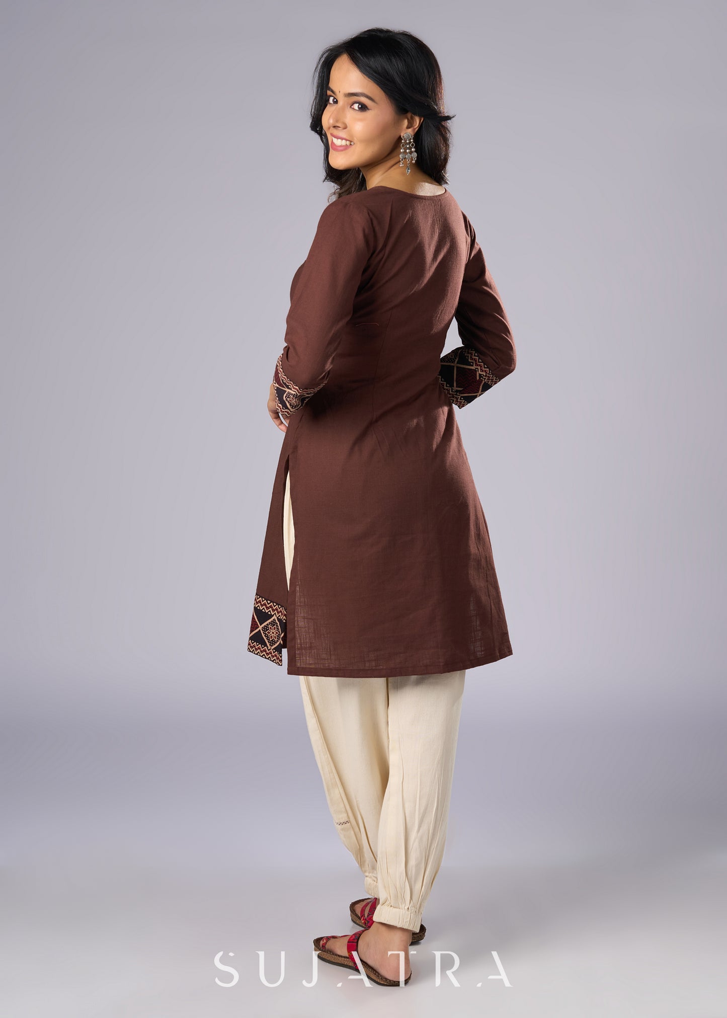 Trendy Brown Cotton Ajrakh Combination Tunic  - Pant Additional