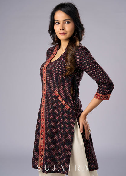 Elegant Black Cotton Ajrakh Tunic -  Pant Additional