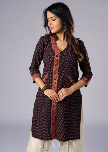 Elegant Black Cotton Ajrakh Tunic -  Pant Additional