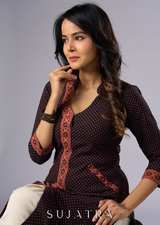 Elegant Black Cotton Ajrakh Tunic -  Pant Additional