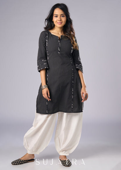 Trendy Black Cotton Ikat Tunic  - Pant Additional
