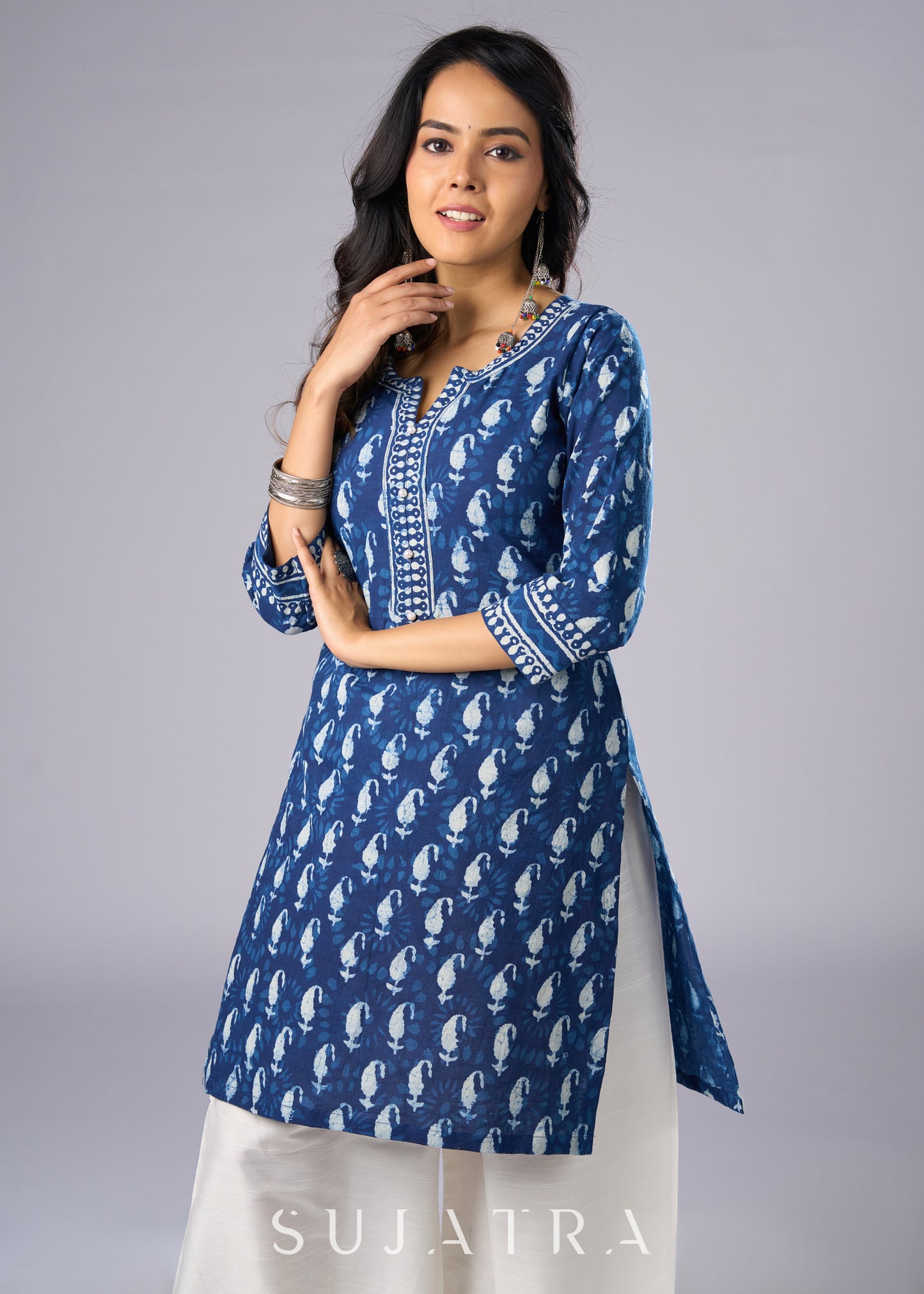Easy To Wear Cotton Indigo Tunic - Pant Additional